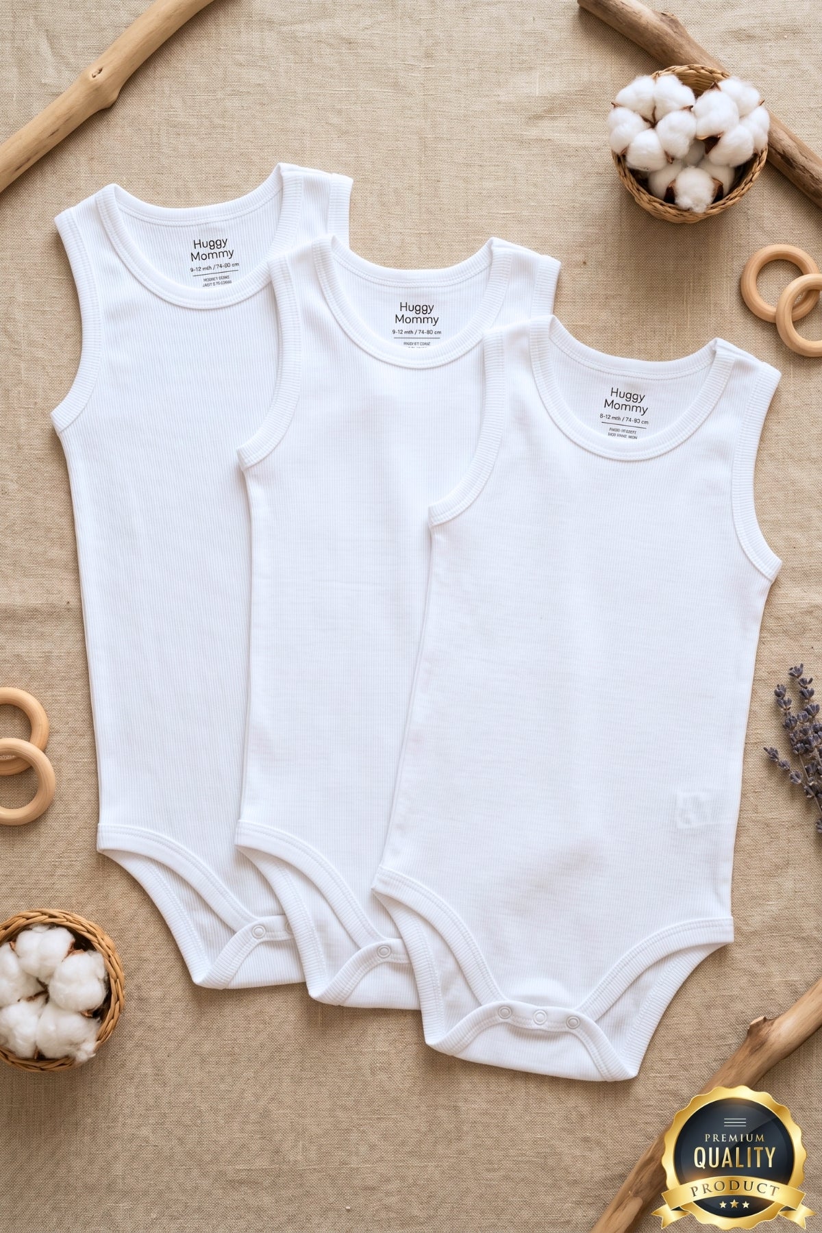 Premium %100 Organik Pamuk Beyaz Atlet Bebek Body Zıbın Çıtçıtlı Bebek Badi 3'lü Set - Çıtçıt Uzatma Hediye