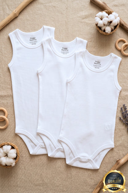 Premium %100 Organik Pamuk Beyaz Atlet Bebek Body Zıbın Çıtçıtlı Bebek Badi 3'lü Set - Çıtçıt Uzatma Hediye