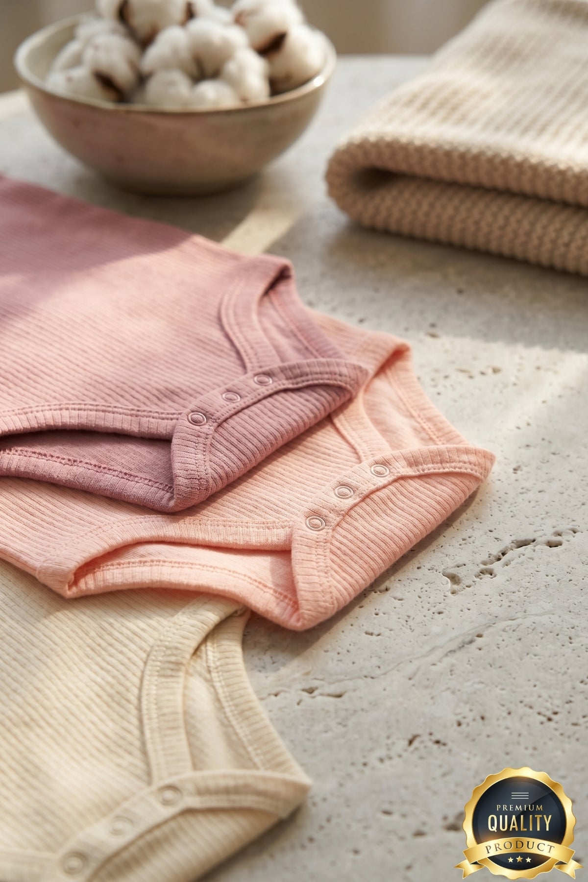 Premium Fitilli Kumaş %100 Organik Pamuk Kız Bebek Kısa Kol Body Zıbın Çıtçıtlı Badi 3'lü Set - Çıtçıt Uzatma Hediyeli