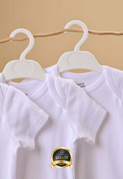 Premium %100 Organik Pamuk Beyaz Kısa Kol Bebek Body Zıbın Çıtçıtlı Bebek Badi 3'lü Set - Çıtçıt Uzatma Hediye
