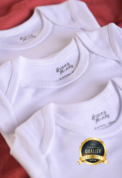 Premium %100 Organik Pamuk Beyaz Kısa Kol Bebek Body Zıbın Çıtçıtlı Bebek Badi 3'lü Set - Çıtçıt Uzatma Hediye