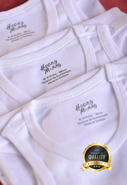 Premium %100 Organik Pamuk Beyaz Atlet Bebek Body Zıbın Çıtçıtlı Bebek Badi 3'lü Set - Çıtçıt Uzatma Hediye