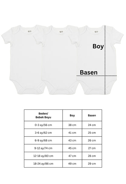 Premium %100 Organik Pamuk Beyaz Kısa Kol Bebek Body Zıbın Çıtçıtlı Bebek Badi 3'lü Set - Çıtçıt Uzatma Hediye
