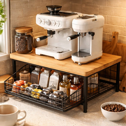 Mismuka Kahve Köşesi Düzenleyici Standı | Çekmeceli Çok Amaçlı Mutfak Tezgah Üstü Organizer Raf