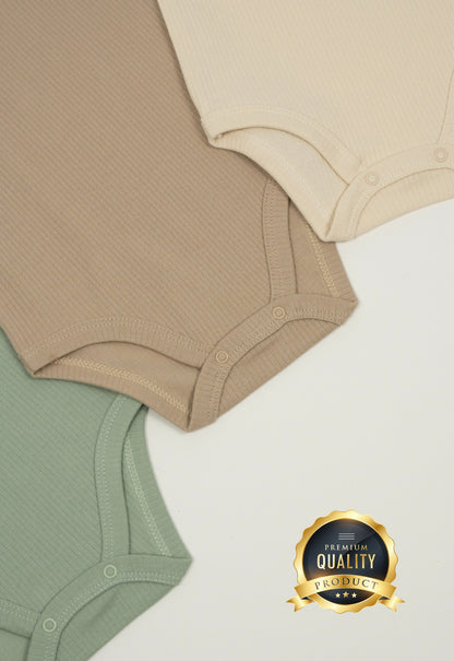 Premium Fitilli Kumaş %100 Organik Pamuk Erkek Bebek Kısa Kol Body Zıbın Çıtçıtlı Badi 3'lü Set - Çıtçıt Uzatma Hediyeli