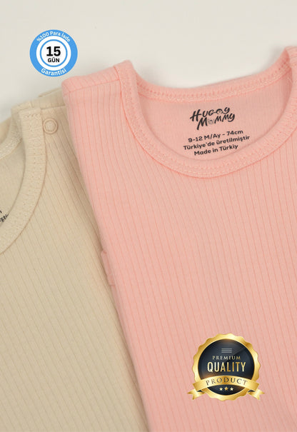 Premium Fitilli Kumaş %100 Organik Pamuk Kız Bebek Kısa Kol Body Zıbın Çıtçıtlı Badi 3'lü Set - Çıtçıt Uzatma Hediyeli